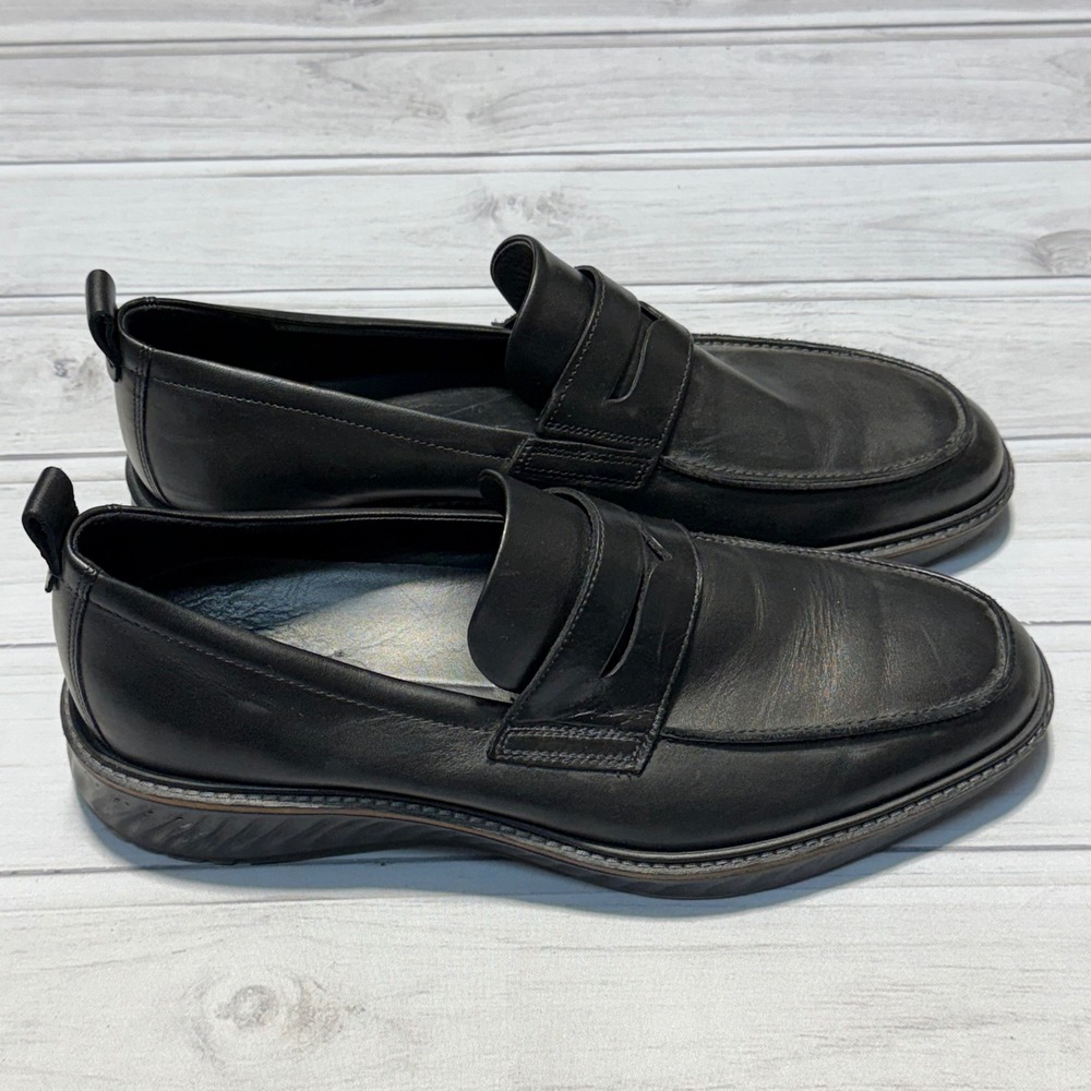 ECCO ST.1 Hybrid Penny Loafers Mens 11 Black Leather Shoes Slip On Shoes